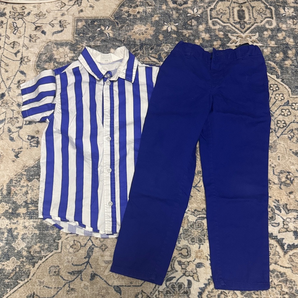 H&M Blue and White Striped Shirt with Royal Blue Pants Kids Matching Set